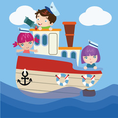 Sailor Kids Cartoon Vector Illustration