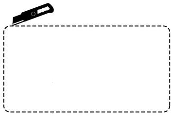 Sign Cut Here, Rectangle Shape, With Cutter Isolated on White