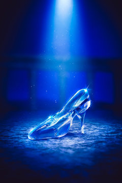 3D image of Cinderella's glass slipper on the floor
