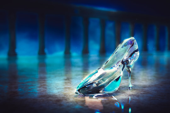 3D image of Cinderella's glass slipper on the floor