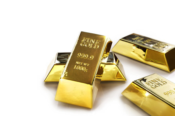 Gold bars, financial concept isolated on white -3D illustration