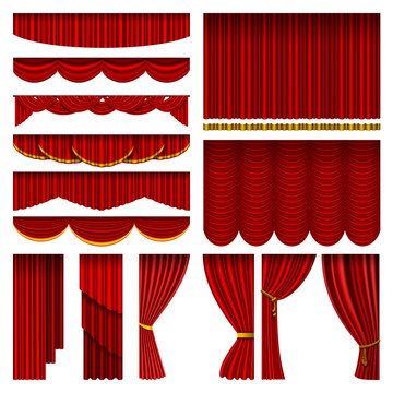Theather red blind curtain stage isolated on a background illustration