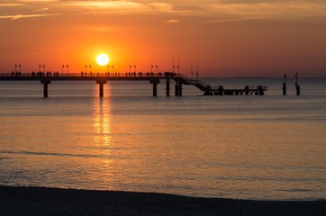 Pier in Miedzyzdroje resort - Baltic seascape at sunset, Poland