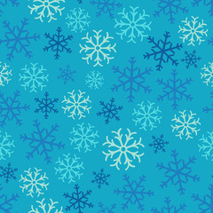 Snowflake simple seamless pattern. Abstract wallpaper, wrapping decoration. Symbol of winter, Merry Christmas holiday, Happy New Year celebration.Seamless pattern of snowflakes on a blue background