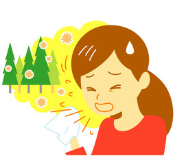花粉症の女性　くしゃみ
