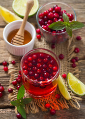 cranberry drink on wooden surface