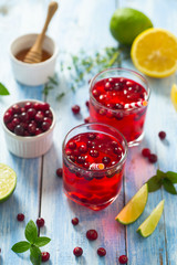 cranberry drink on wooden surface