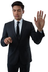 Young businessman using invisible interface