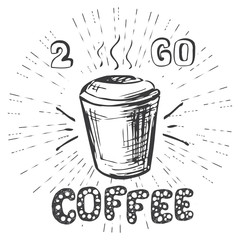 Coffee to go,hand drawn doodle background or banner