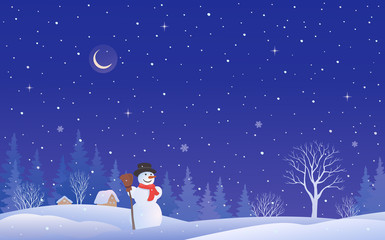 Winter background with snowman