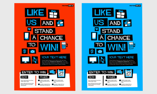 Like Us And Stand A Chance To Win! (Flat Style Vector Illustration Contest  Poster Design) Stock-Vektorgrafik | Adobe Stock