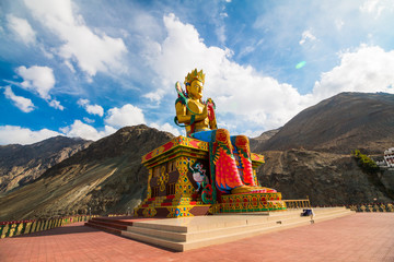 Big sitting Buddha, Diskit Monastery, Nubra Valley, Leh Ladakh, India - obrazy, fototapety, plakaty