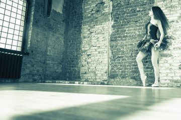 Ballerina dancing indoor, vintage. Healthy lifestyle ballet © petunyia