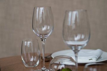 Empty glasses wine in restaurant