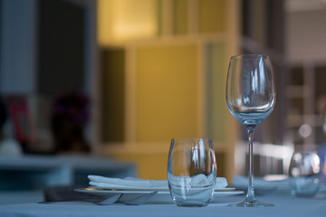 Empty glasses wine in restaurant