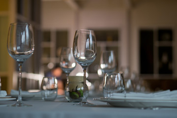 Empty glasses wine in restaurant