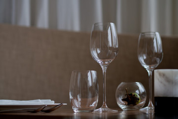 Empty glasses wine in restaurant