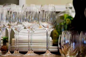Empty glasses wine in restaurant