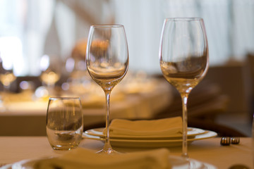 Empty glasses wine in restaurant