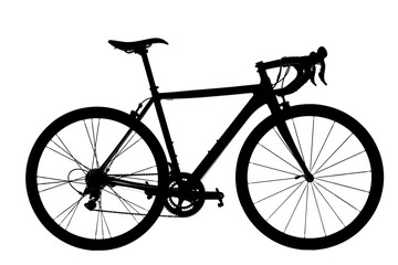 Silhouette of road bike on white background.