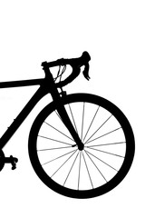 Fototapeta na wymiar front wheel of roadbike Silhouette on white background.