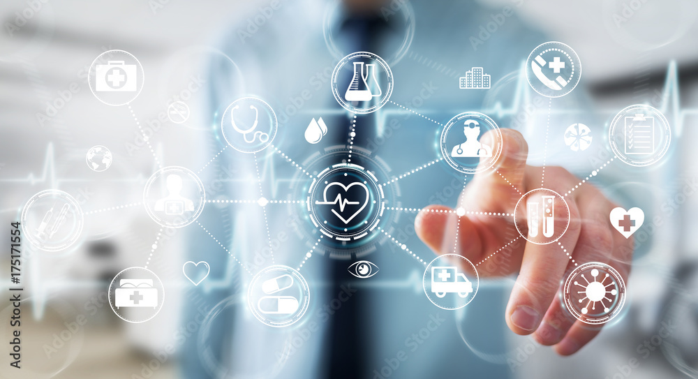 Aufkleber businessman using digital medical interface 3d rendering
