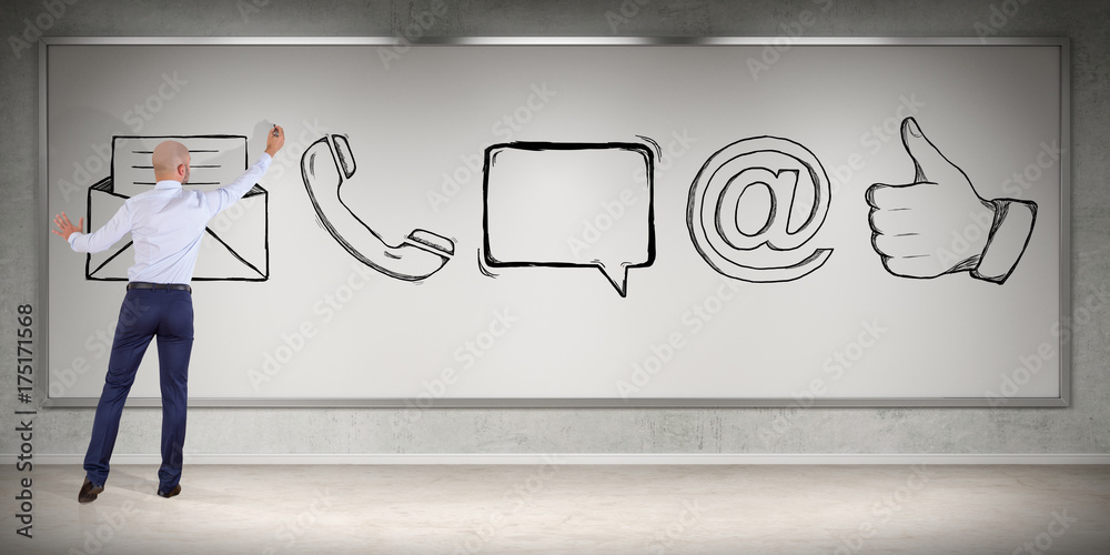 Poster businessman drawing e-mail sketch on a board 3d rendering