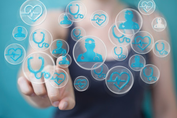 Businesswoman using modern medical interface 3D rendering