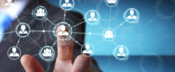 Businessman using social network connection 3D rendering