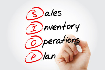 Hand writing SIOP - Sales Inventory Operations Plan acronym with marker, concept background