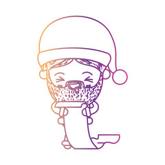 Obraz premium santa claus cartoon holding gift list in paper face expression smiling on gradient color silhouette from yellow to fuchsia
