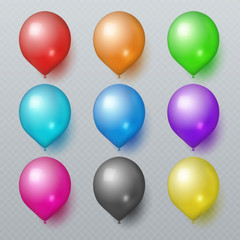 Colorful realistic rubber balloons for birthday holiday decoration vector set