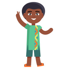 Young Male in Cartoon Style Showing Peace Gesture