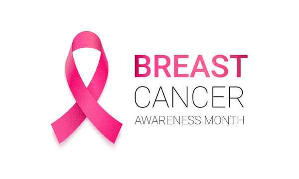 Breast cancer awareness month symbol emblem with vector pink ribbon sign. Vector support awareness icon on white background.