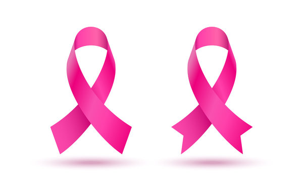 Pink ribbon symbol for breast cancer awareness month. Vector bow support icon for people fighting against cancer