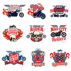 Motorcycle speed racing retro painting vector bagges and motorbike emblems