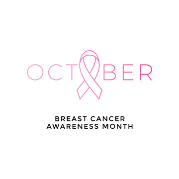 October breast cancer emblem sign for awareness month. Vector pink icon in modern flat line style.