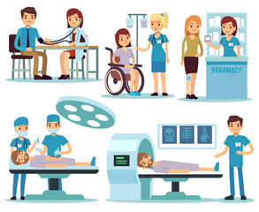 Medical patient and doctors in medical activity vector set