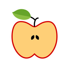 Apple. Red apple. Red half apple with leaf. Vector illustration