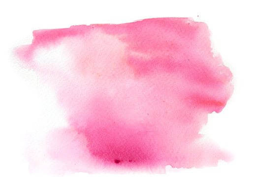 Abstract pink watercolor background texture on white, hand painted on paper
