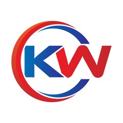 kw logo vector modern initial swoosh circle blue and red