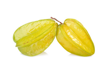 whole fresh star fruit with stem on white background