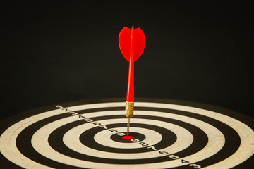 Red darts arrows in the target center