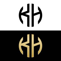 kh initial logo circle shape vector black and gold