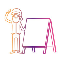 santa claus caricature full body with a placard with hat and costume on gradient color silhouette from yellow to fuchsia