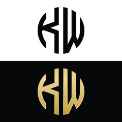 kw initial logo circle shape vector black and gold - obrazy, fototapety, plakaty