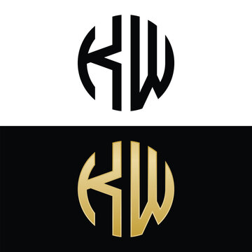 kw initial logo circle shape vector black and gold