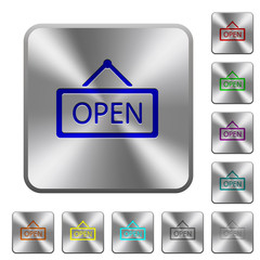Open sign rounded square steel buttons