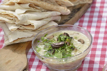 Delicious Earth pear soup fresh and homemade in the garden