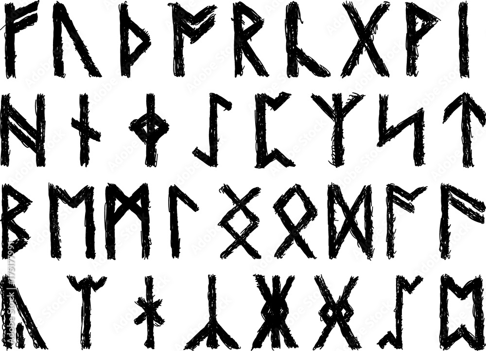 Wall mural set of sketched runes